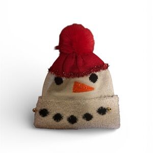 Festive Snowman Beanie with Red Pom-Pom